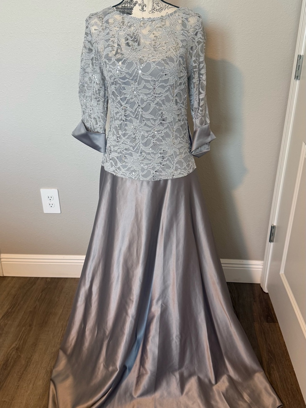 Gray Sequin and Satin Gown NWT